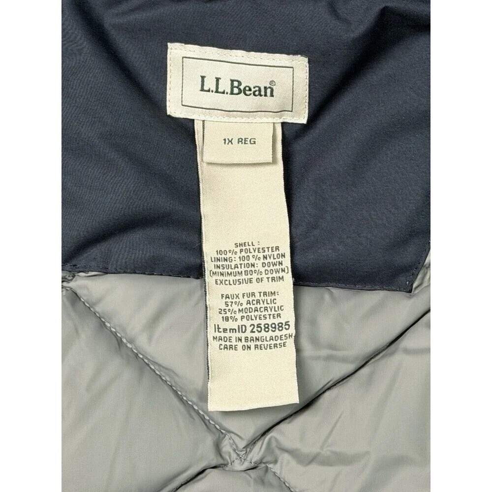 L.L. Bean 650 Women’s Downtek Goose Down Baxter Puffer Jacket Sz 1X No Hood BLK